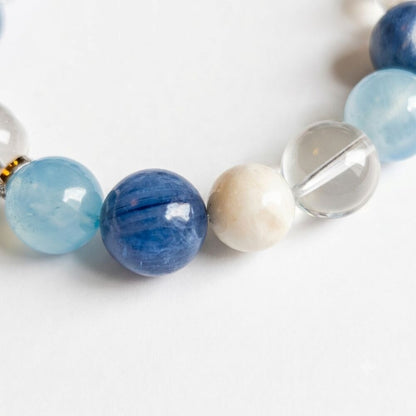 Kindred Tide Aromatherapy Crystal Bracelet — aquamarine, blue kyanite, clear quartz and freshwater pearl — aromatherapy crystal jewelry by WalkTree