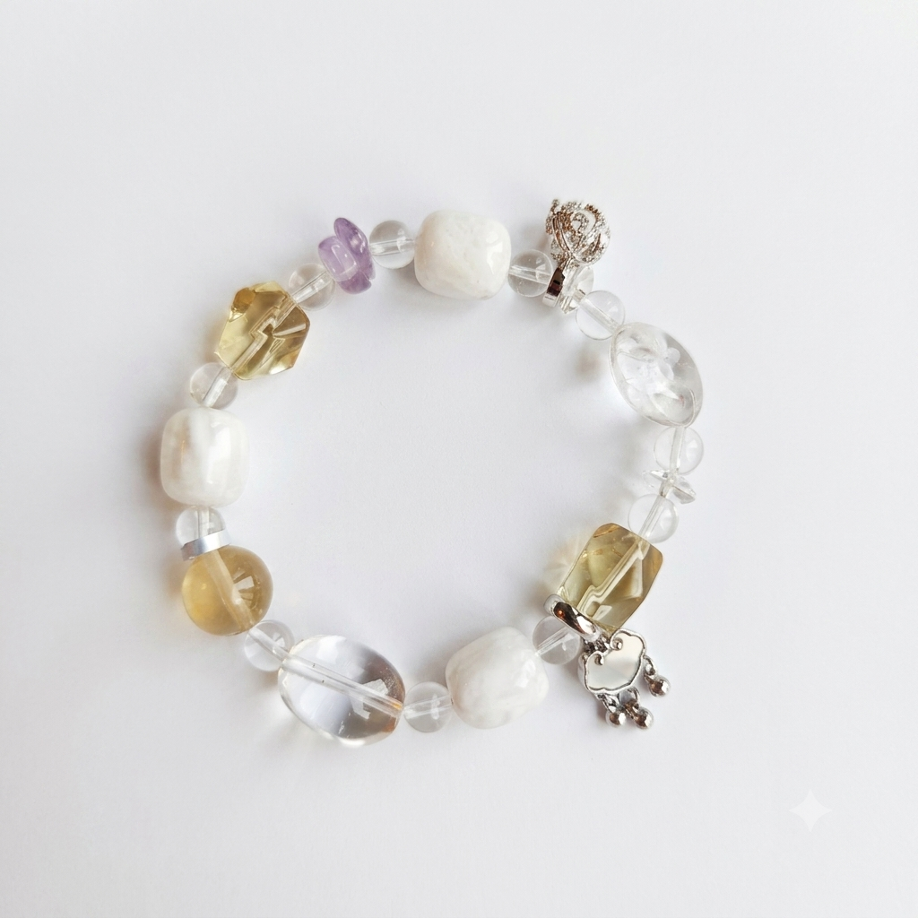 Misty Jade Aromatherapy Crystal Bracelet — clear quartz, citrine, amethyst and white phantom quartz — aromatherapy crystal jewelry by WalkTree