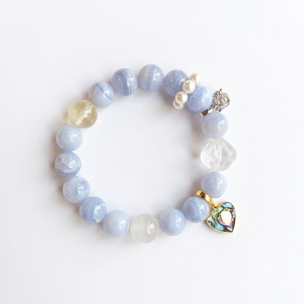 Palace Moonlight Aromatherapy Crystal Bracelet — blue lace agate, citrine, clear quartz, freshwater pearl and paua shell — aromatherapy crystal jewelry by WalkTree
