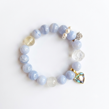 Palace Moonlight Aromatherapy Crystal Bracelet — blue lace agate, citrine, clear quartz, freshwater pearl and paua shell — aromatherapy crystal jewelry by WalkTree