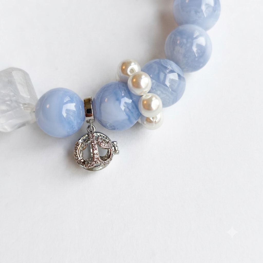 Palace Moonlight Aromatherapy Crystal Bracelet — blue lace agate, citrine, clear quartz, freshwater pearl and paua shell — aromatherapy crystal jewelry by WalkTree