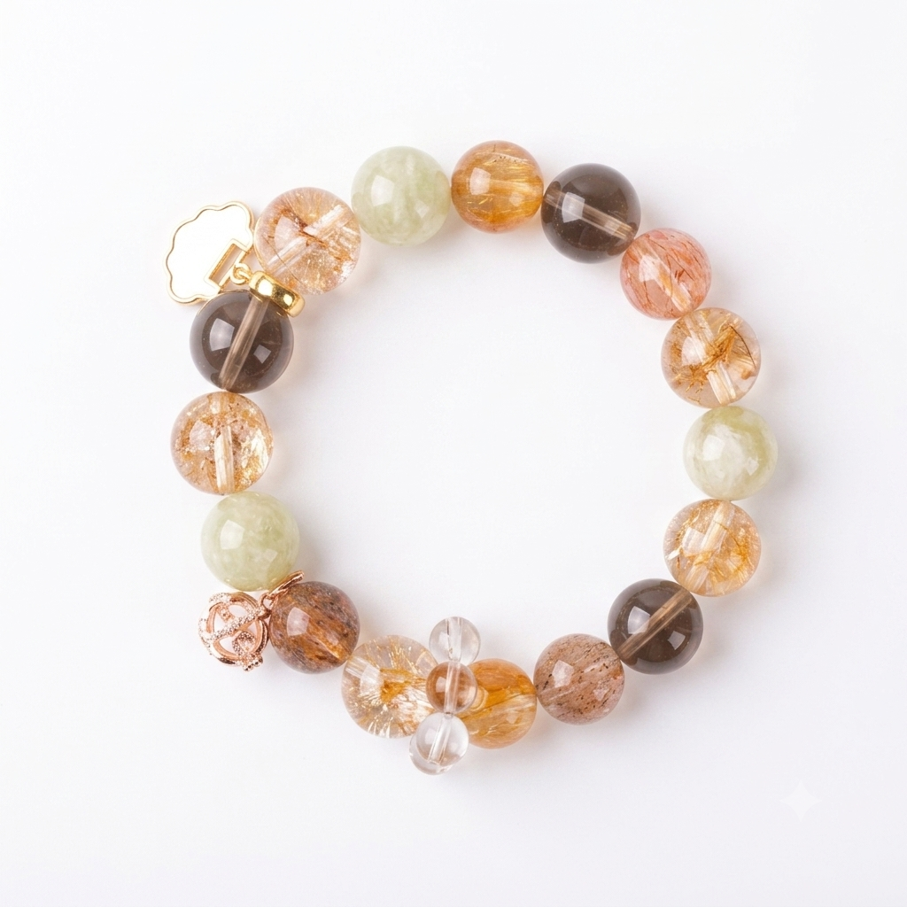 Peaceful Years Aromatherapy Crystal Bracelet — golden rutilated quartz, green chalcedony and smoky quartz — aromatherapy crystal jewelry by WalkTree