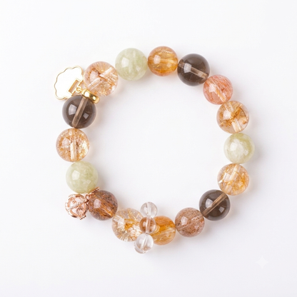 Peaceful Years Aromatherapy Crystal Bracelet — golden rutilated quartz, green chalcedony and smoky quartz — aromatherapy crystal jewelry by WalkTree