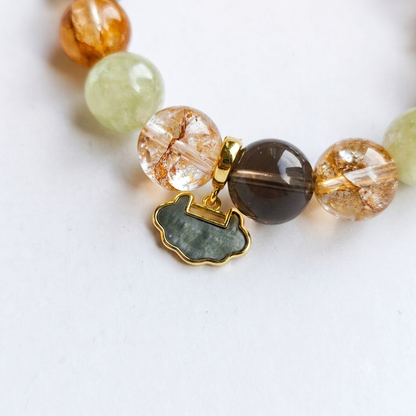 Peaceful Years Aromatherapy Crystal Bracelet — golden rutilated quartz, green chalcedony and smoky quartz — aromatherapy crystal jewelry by WalkTree