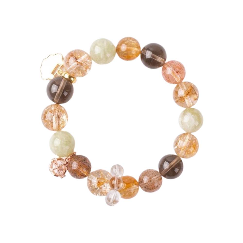 Peaceful Years Aromatherapy Crystal Bracelet — golden rutilated quartz, green chalcedony and smoky quartz — aromatherapy crystal jewelry by WalkTree