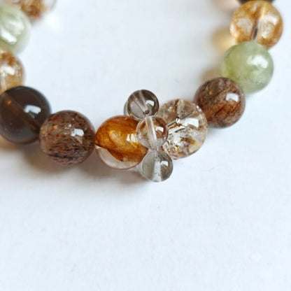 Peaceful Years Aromatherapy Crystal Bracelet — golden rutilated quartz, green chalcedony and smoky quartz — aromatherapy crystal jewelry by WalkTree
