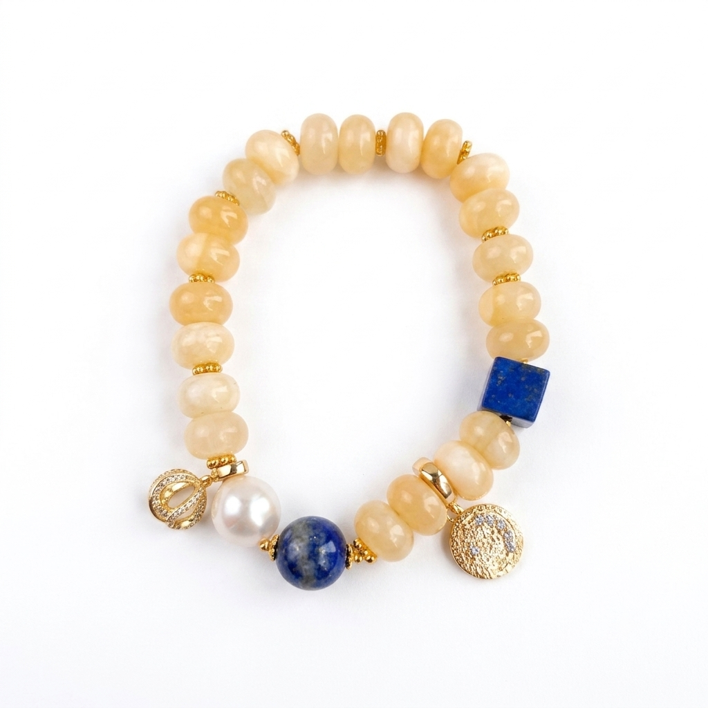 Royal Jade Aromatherapy Crystal Bracelet — honey chalcedony, lapis lazuli, freshwater pearl and gold-tone accents — aromatherapy crystal jewelry by WalkTree