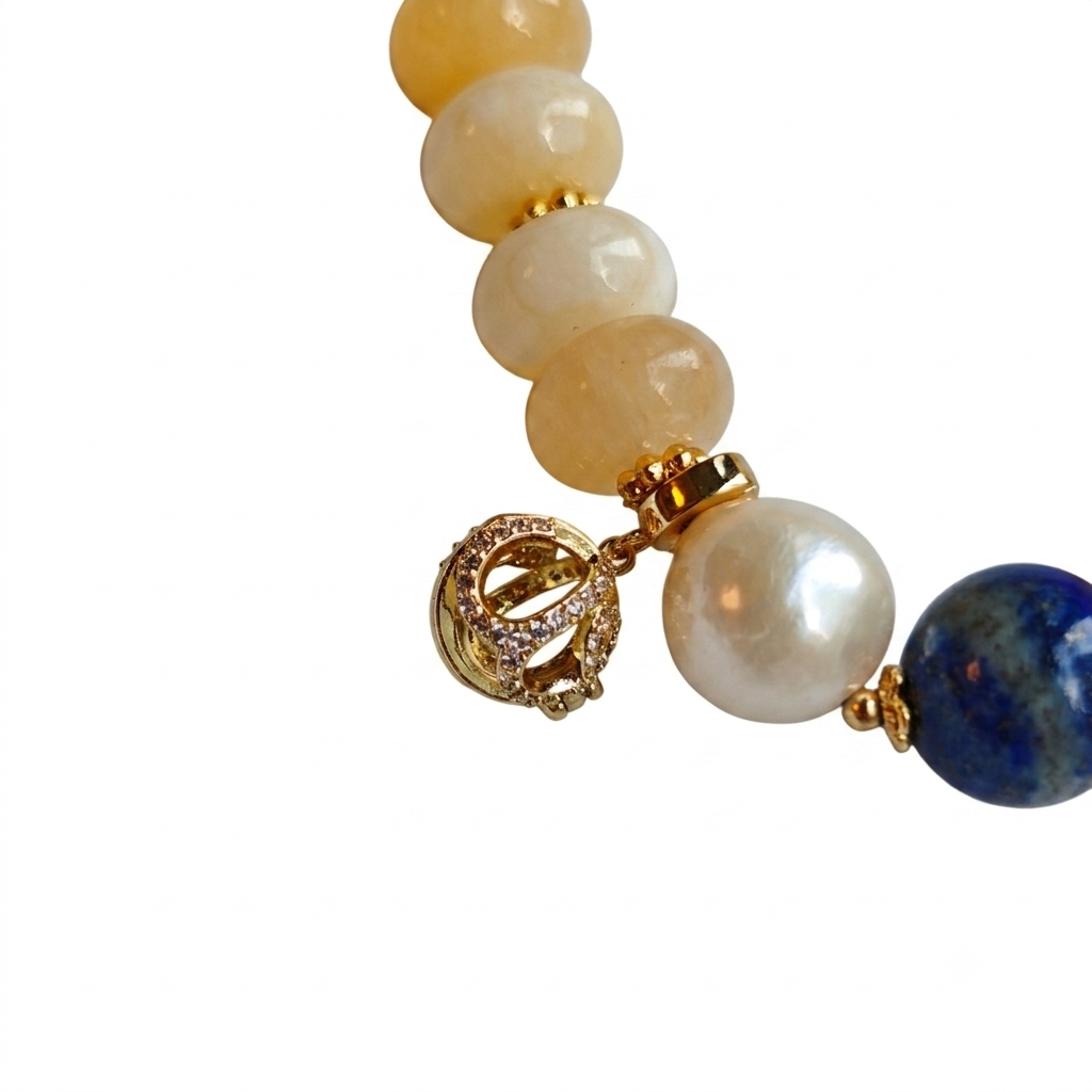 Royal Jade Aromatherapy Crystal Bracelet — honey chalcedony, lapis lazuli, freshwater pearl and gold-tone accents — aromatherapy crystal jewelry by WalkTree