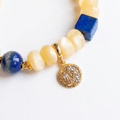 Royal Jade Aromatherapy Crystal Bracelet — honey chalcedony, lapis lazuli, freshwater pearl and gold-tone accents — aromatherapy crystal jewelry by WalkTree