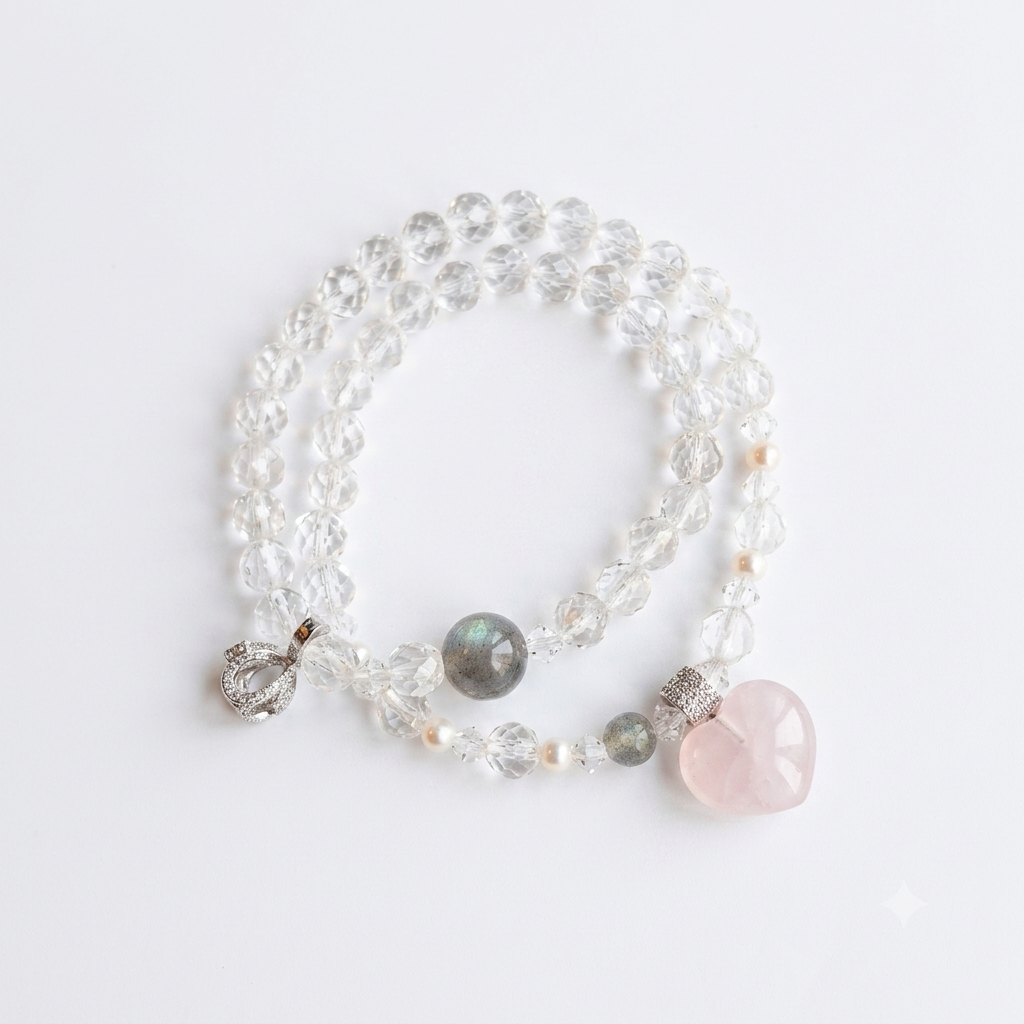 Vessel of Light Aromatherapy Crystal Bracelet — faceted clear quartz, labradorite and rose quartz — aromatherapy crystal jewelry by WalkTree