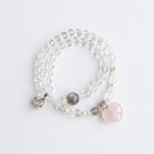Vessel of Light Aromatherapy Crystal Bracelet — faceted clear quartz, labradorite and rose quartz — aromatherapy crystal jewelry by WalkTree