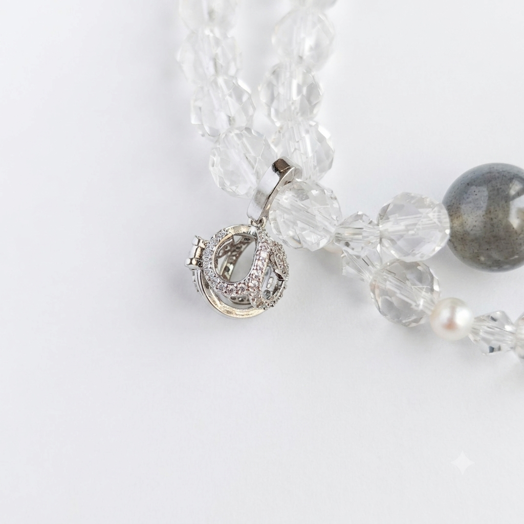 Vessel of Light Aromatherapy Crystal Bracelet — faceted clear quartz, labradorite and rose quartz — aromatherapy crystal jewelry by WalkTree