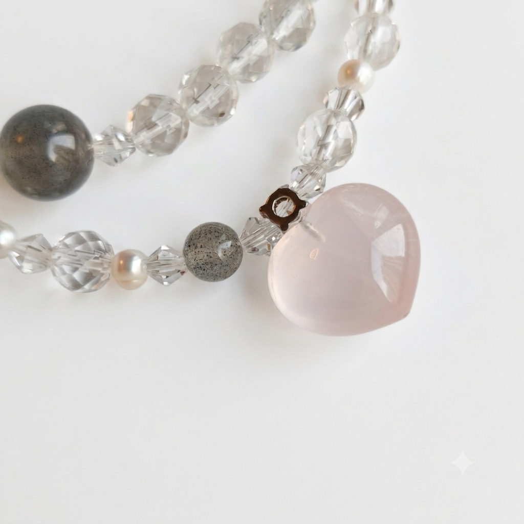 Vessel of Light Aromatherapy Crystal Bracelet — faceted clear quartz, labradorite and rose quartz — aromatherapy crystal jewelry by WalkTree